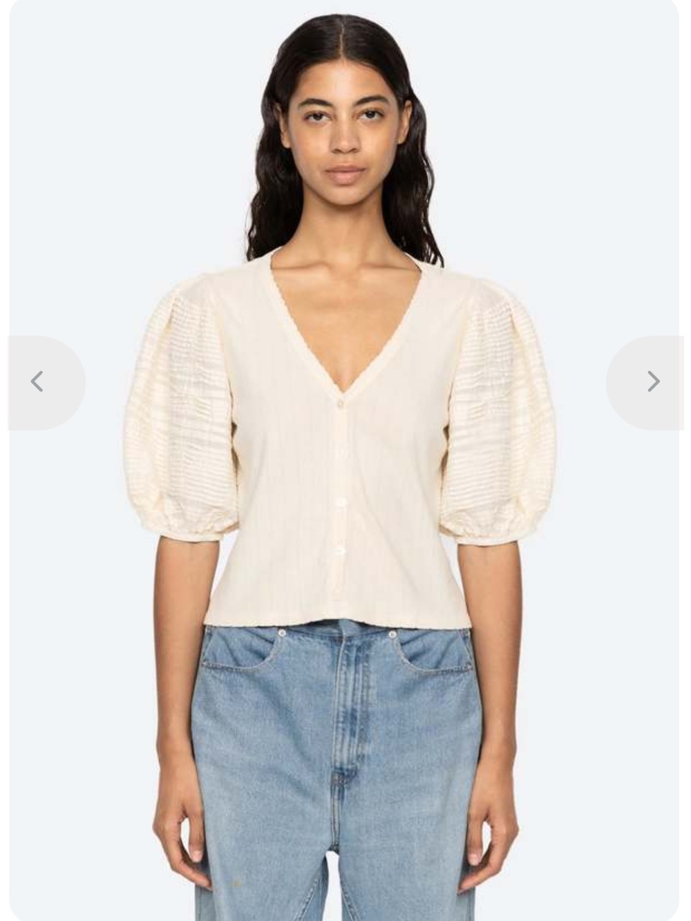 Sea Myra Cream Button-Front Puff Sleeve Top
